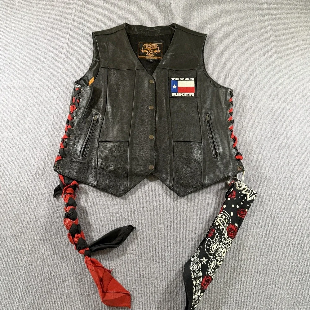 Milwaukee‎ Leather Womens Black Naked Leather XL Lace Vest * - Picture 2 of 11